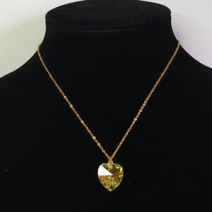 Faceted Crystal Heart Shaped Pendant Necklace Gold Tone  Wedding Love Party Glam